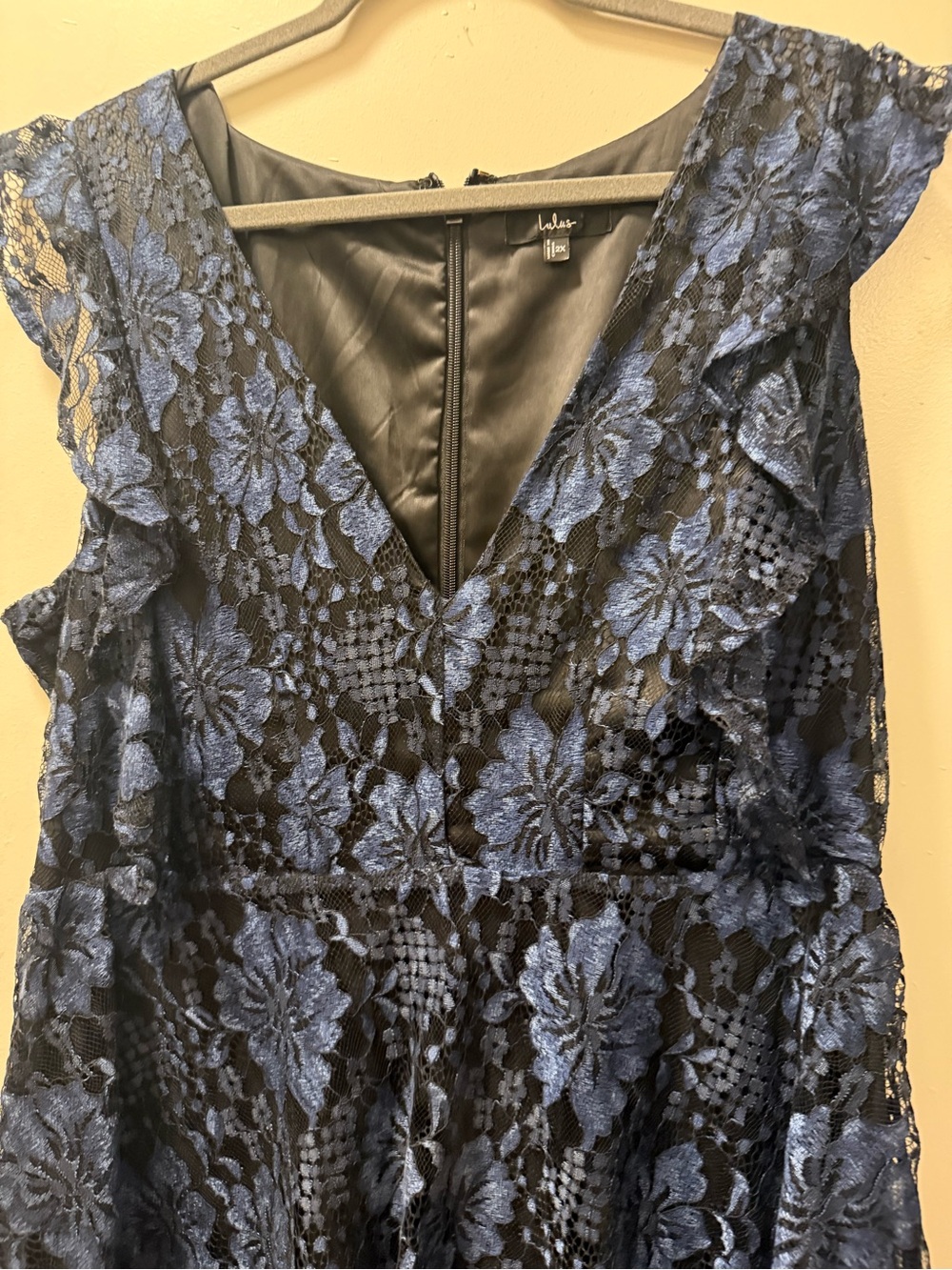 Lulu's Blue Floral Lace Maxi Dress with Black Underlay- Open To Offers!!.
